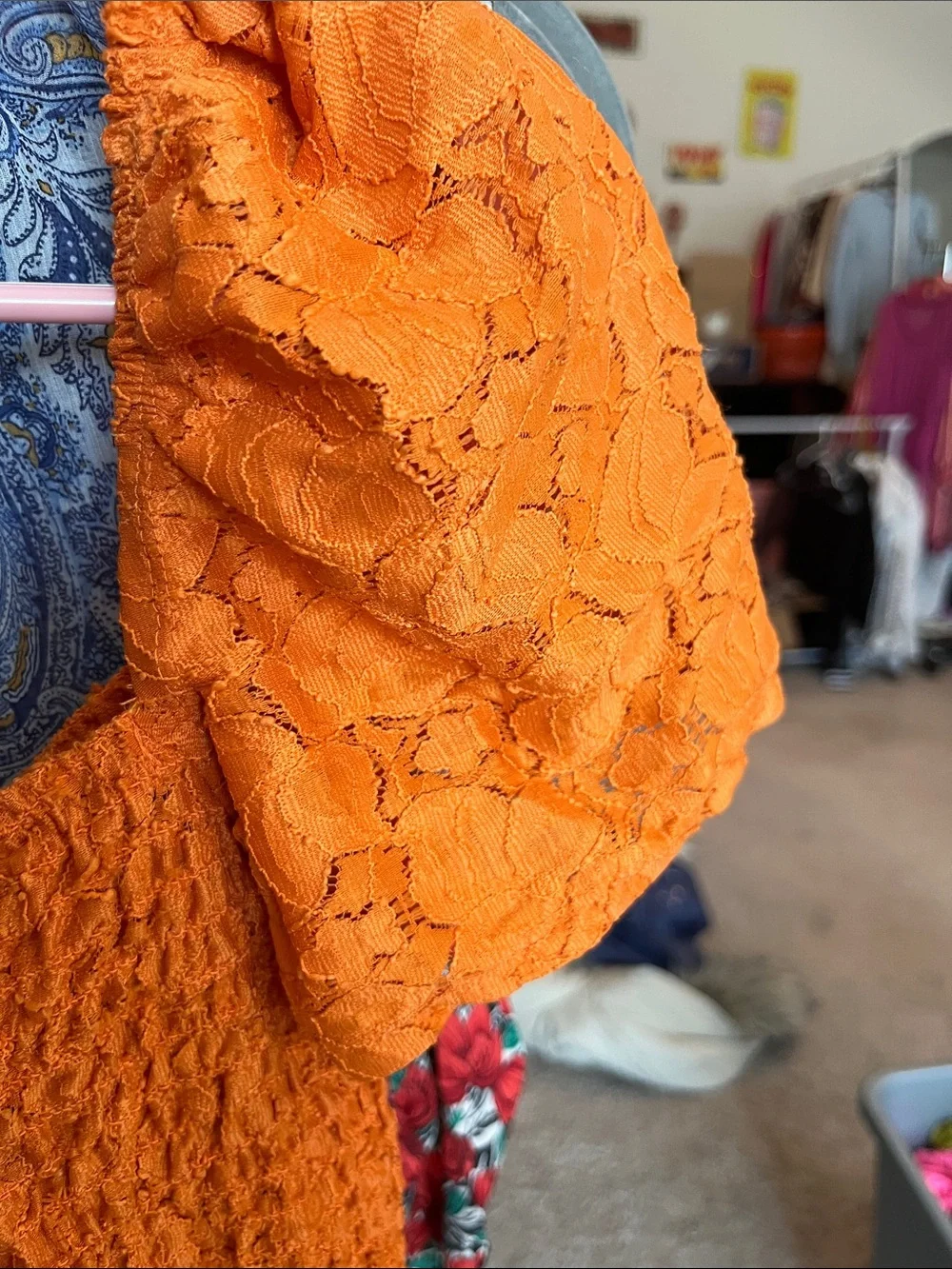Express Orange Textured Short Sleeve Top - Picture 2 of 4